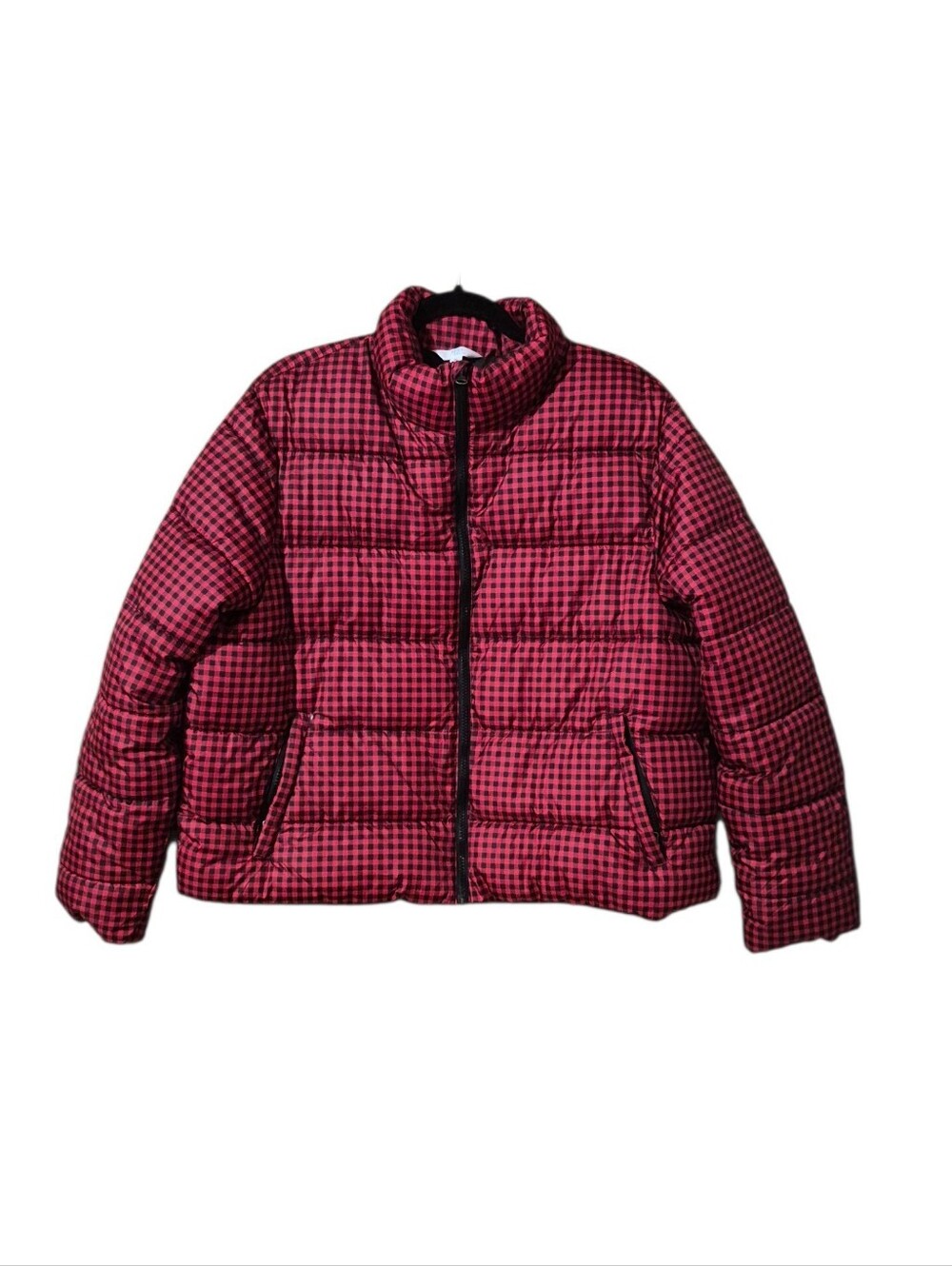 Time And Tru Womens Red Plaid Puffer Jacket  Lightweight Quilted Winter Coat XL
